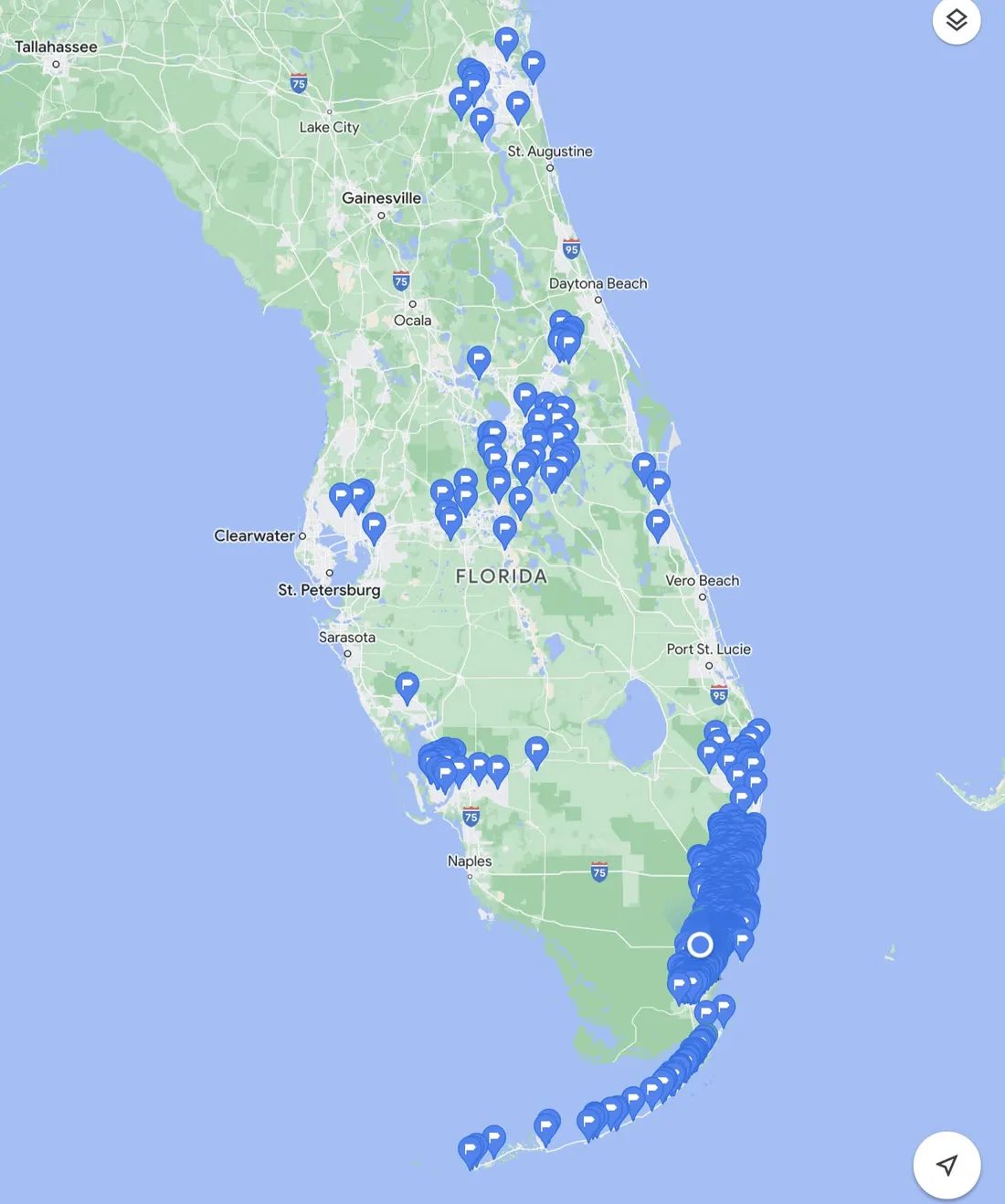Map of Florida showing permitted solar installations from Jacksonville to the Keys