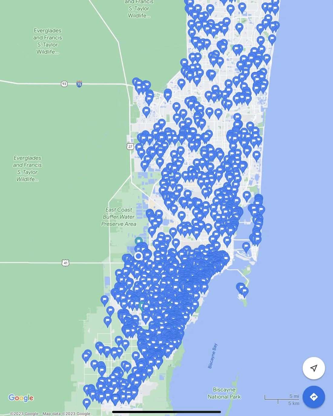 Map of South Florida showing dense permitted solar installations across Miami-Dade and Broward