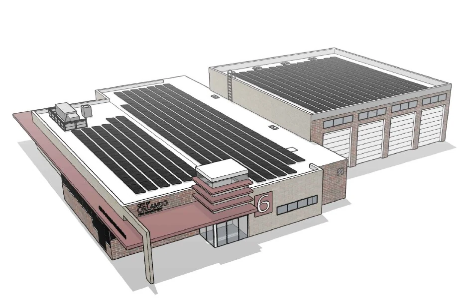 Three-dimensional design model of the rooftop solar array at Orlando Fire Station 6